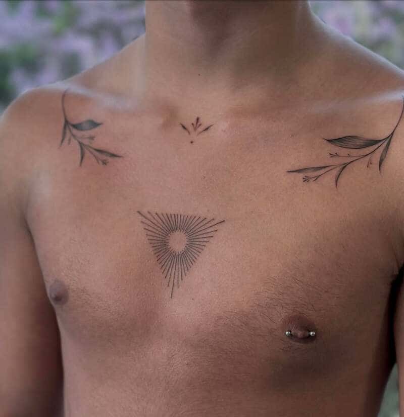 geometric-nature-small-center-chest-tattoo-men