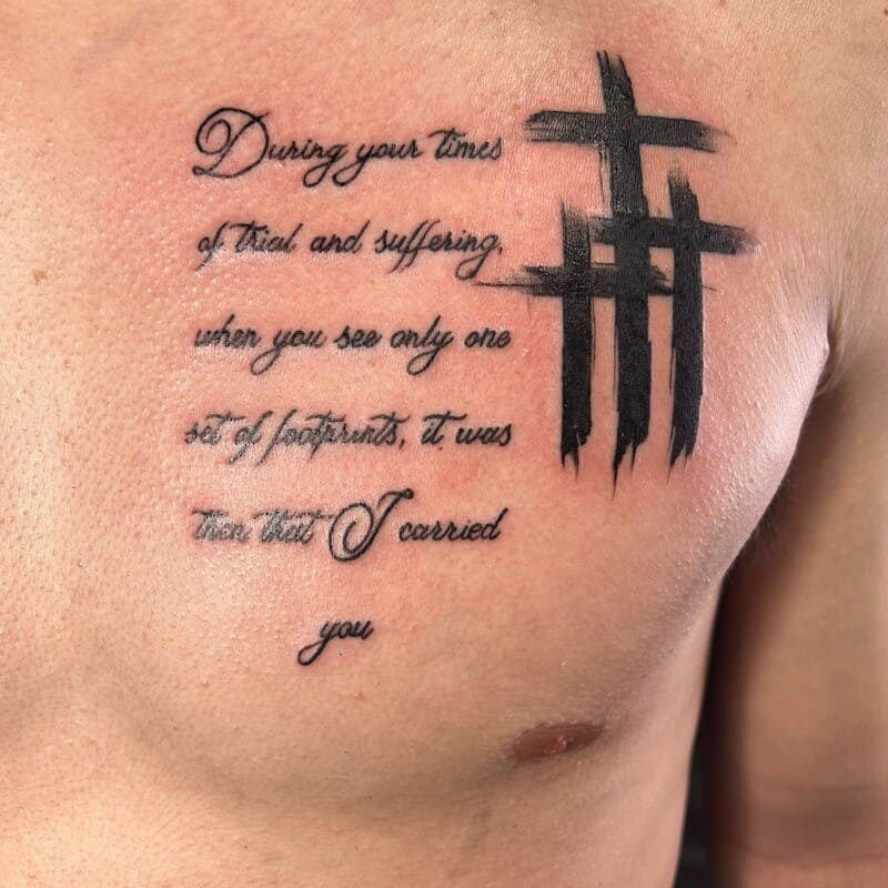 Footprints Prayer Design Small Religious Chest Tattoos for Men