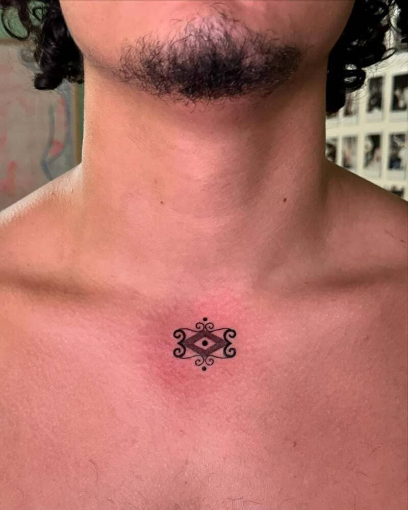 ornate-eye-small-center-chest-tattoo-men