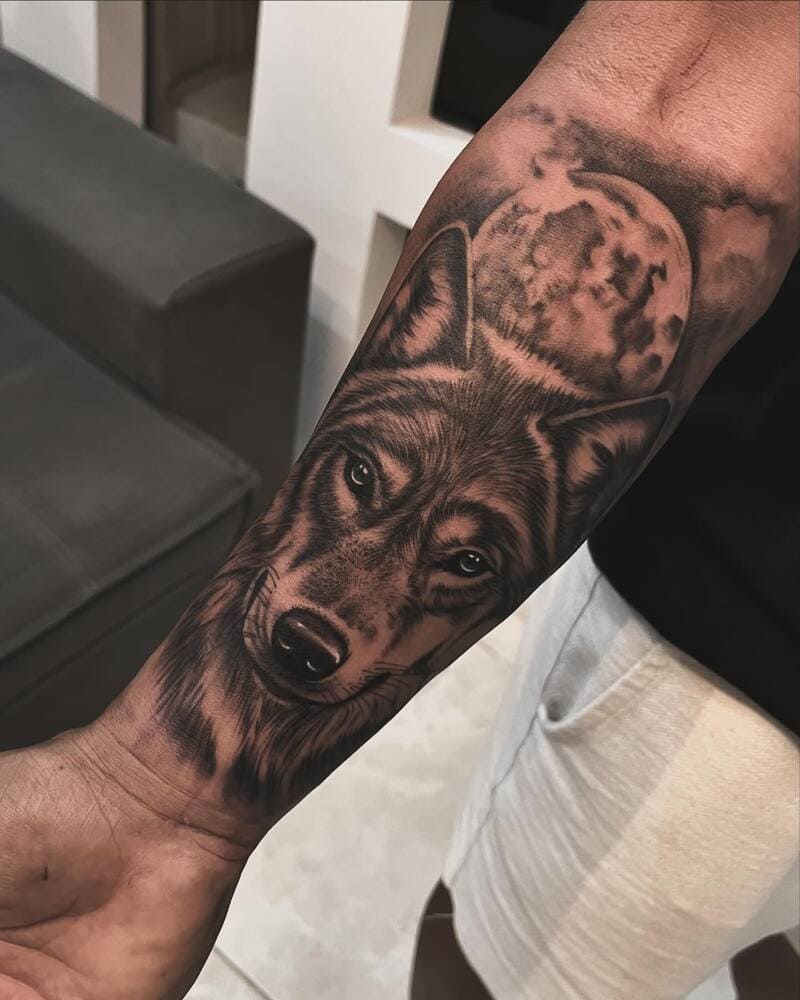 Realistic alpha wolf portrait with moonlight for men