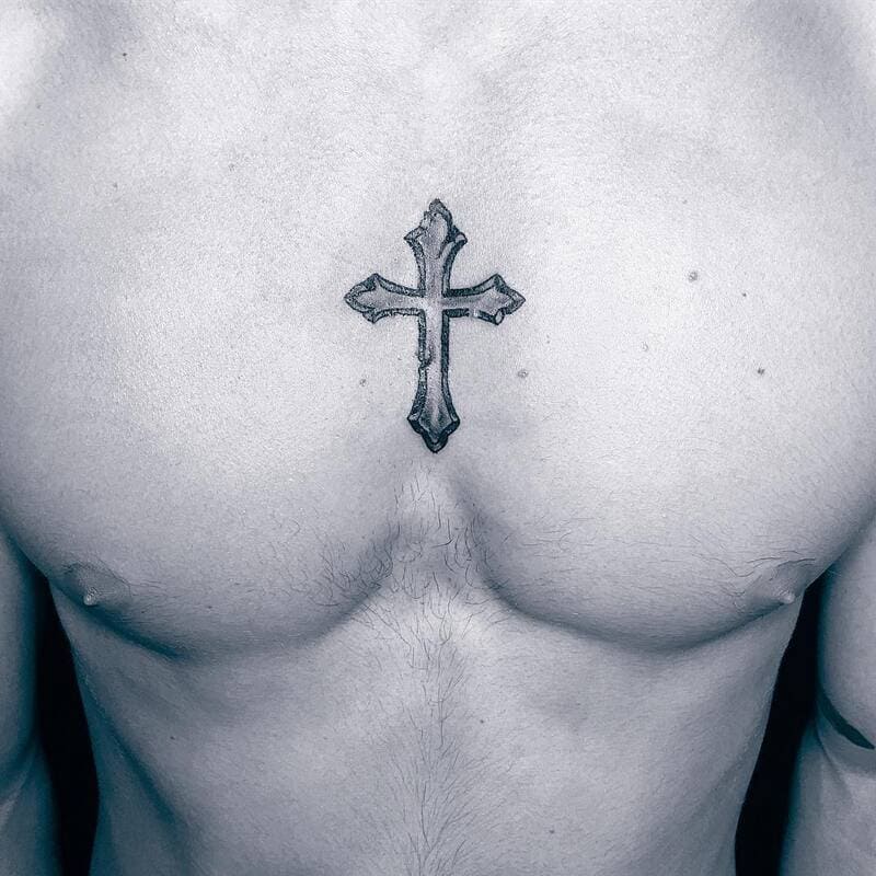 traditional-cross-small-chest-tattoo-men
