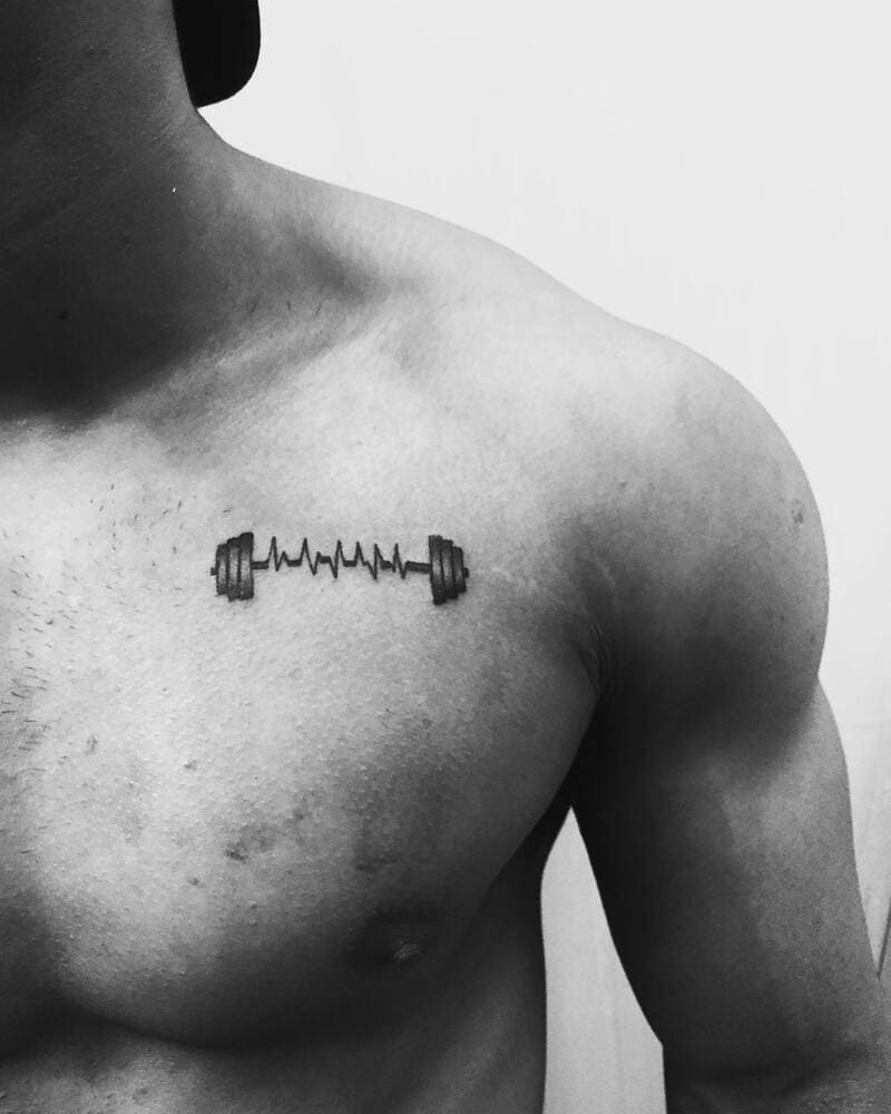 heartbeat-dumbbell-small-chest-tattoo-men