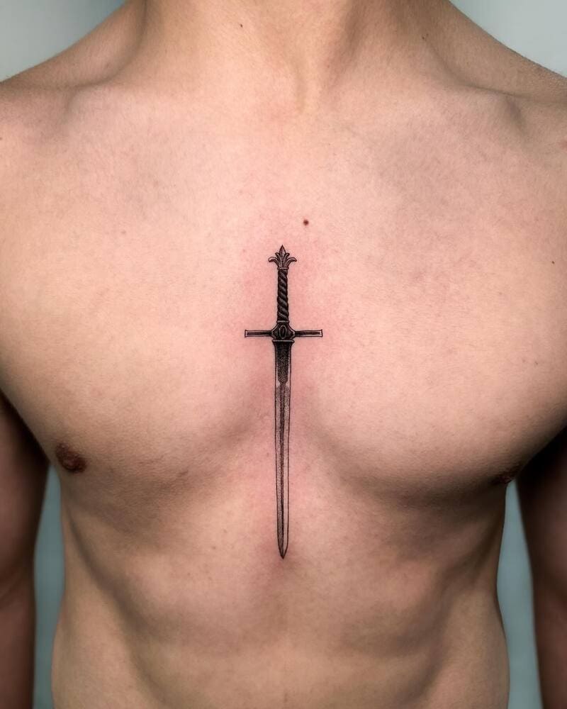 medieval-sword-small-center-chest-tattoo-men