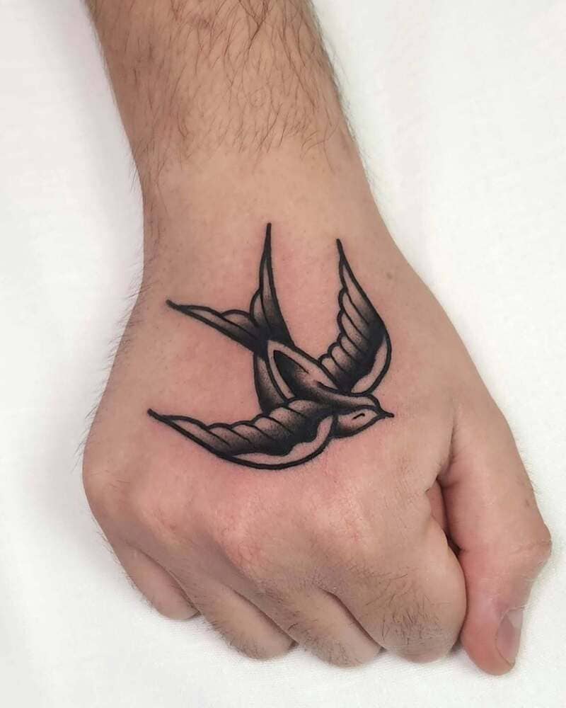 Traditional swallow hand tattoo design for men