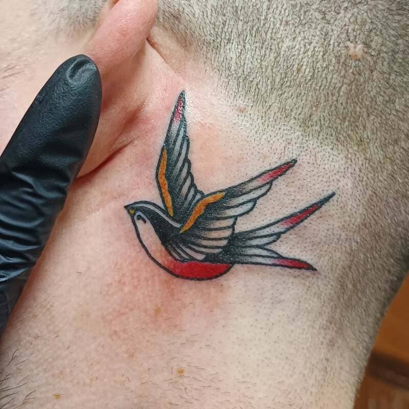 Traditional swallow neck tattoo with bold design