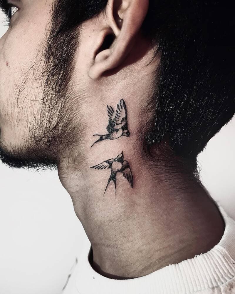Double swallow neck tattoo design for men