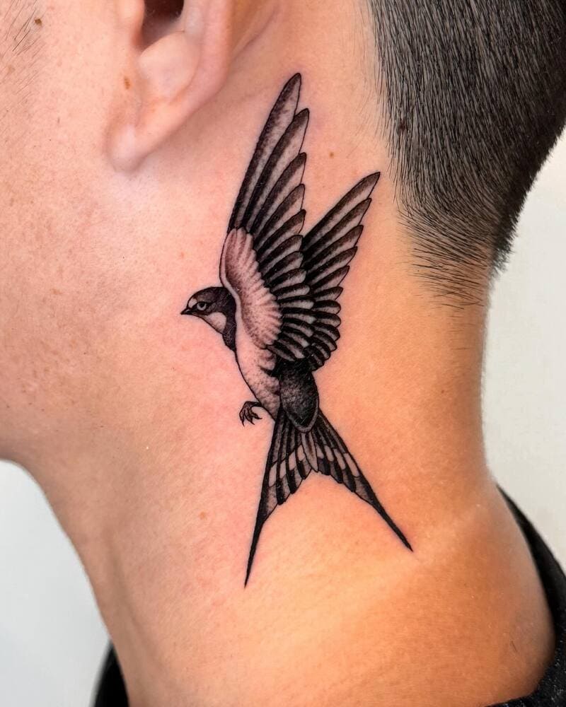 Realistic swallow neck tattoo design for men