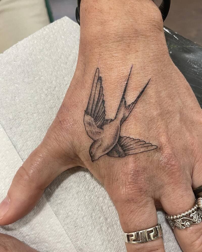 Simple swallow hand tattoo design for men